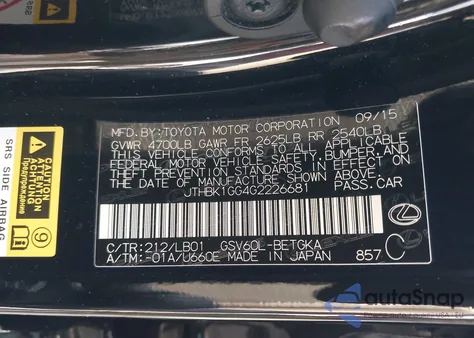 2016 Lexus Es 350 from USA, damaged, VIN JTHBK1GG4G2226681